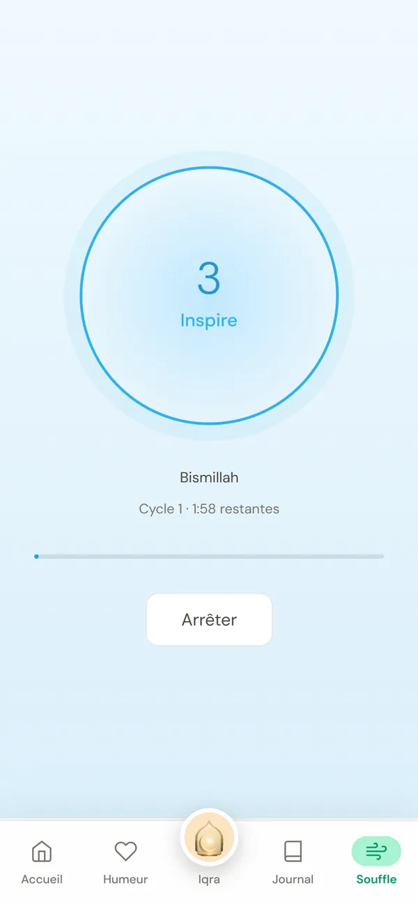 Exercice de respiration guidée de Nour, cercle qui accompagne l'inspiration